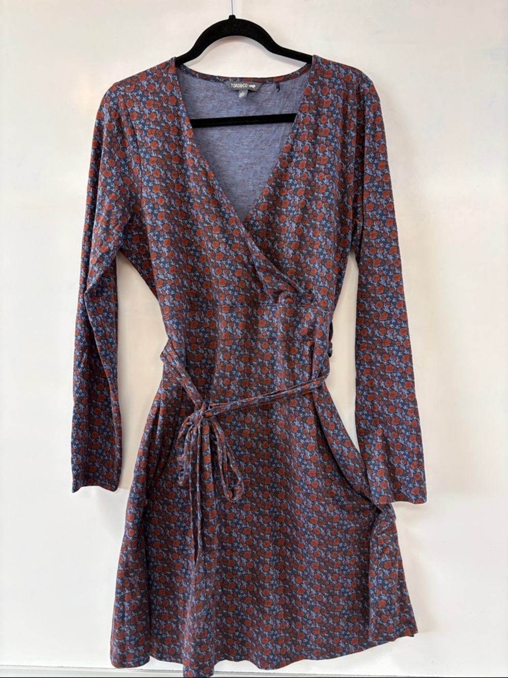 Toad&Co Rust and Blue Floral Wrap Dress